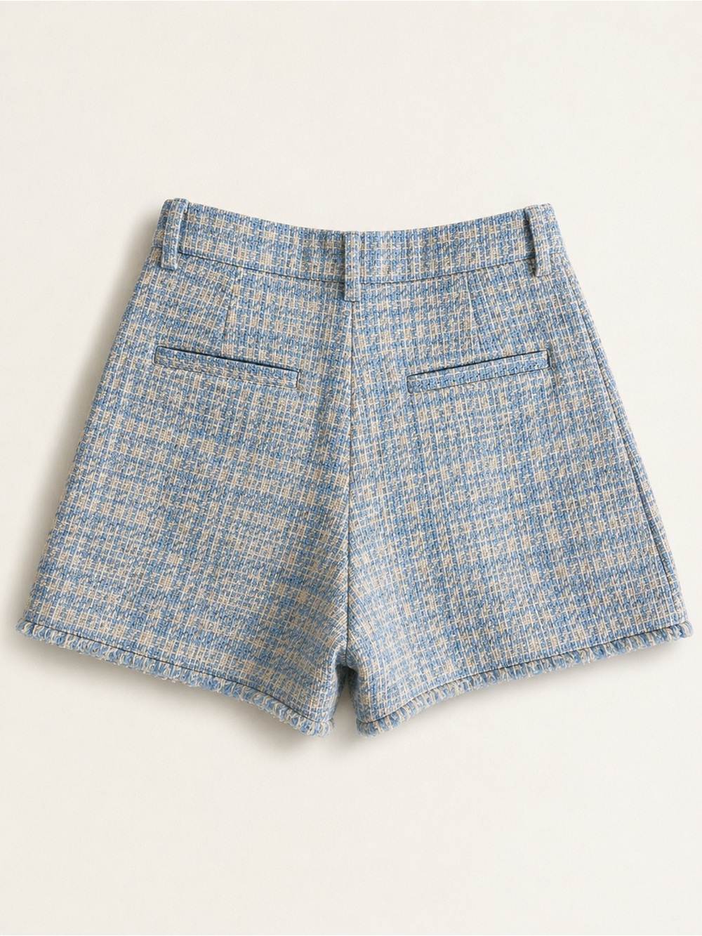 ZARA Blue & White Bouclé Tweed Shorts – Size 26 (US 4 / EUR 36). NWOT.
